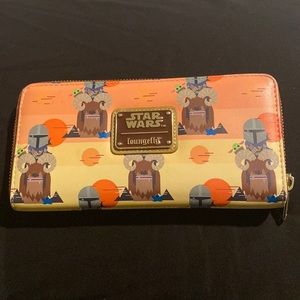 LOUNGEFLY Star Wars Mandalorian Bantha Ride AOP Zip Around Wallet **USED**